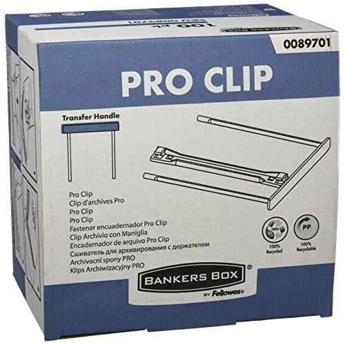 Zeitlich begrenztes Angebot: Bankers Box Abheftbügel ProClip, Archivclip mit 100 mm Armlänge und Deckleiste, inklusive Umfüller, aus 100% recyceltem Plastik, Farbe: weiß, Packung mit 100 Stück von 17.07 € auf 14.51 € (15% Rabatt)