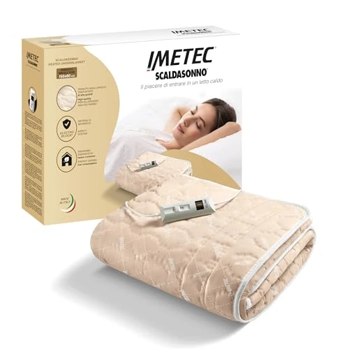 Imetec Scaldasonno, ogrzewana mata do łóżek pojedynczych, 150 x 80 cm, niskie zużycie prądu, sterowanie w 2 temperaturach, pikowana tkanina, wyprodukowano we Włoszech, można prać ręcznie i w pralce