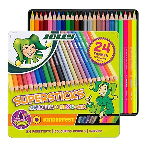 JOLLY Supersticks Classic kleurpotloden | metallic mix | 24 kleurpotloden in metalen etui