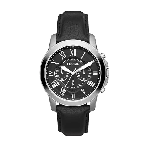 Offerta a tempo: Fossil Orologio Grant da uomo, movimento cronografo al quarzo, cassa in acciaio inossidabile da 44 mm con cinturino in vera pelle, FS4812, Nero e grigio - 50% da 169.00 € a 85.00 €