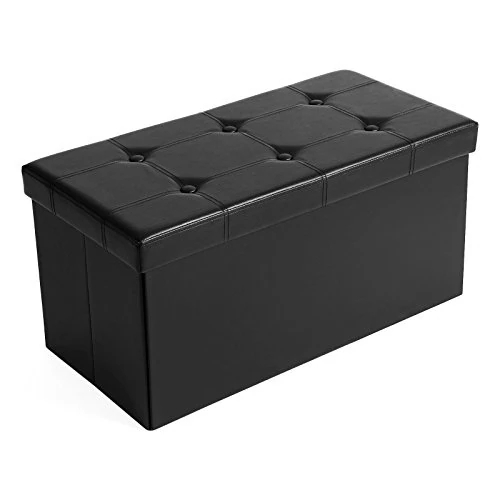 Offerta a tempo: SONGMICS Cassapanca Contenitore 80L, Pouf Contenitore, Panca Poggiapiedi Pieghevole, Capacità di Carico di 300 kg, Rivestimento in Similpelle, Seduta Imbottita, Nero LSF105 - 15% da 36.99 € a 31.44 €