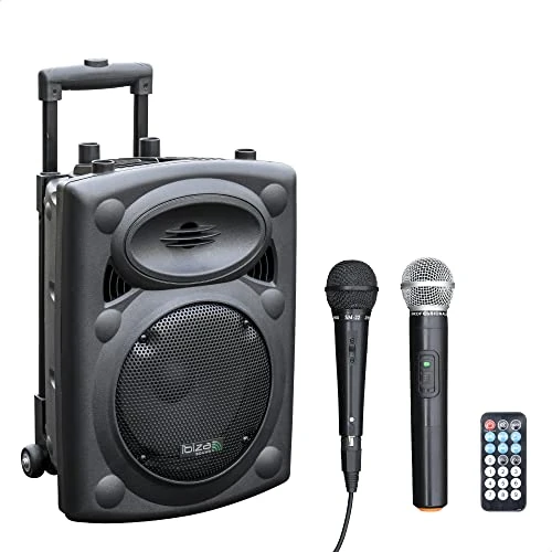 Ibiza Sound PORT8VHF-BT Sistema de sonido portátil y autónomo de 20 cm, Bluetooth, Wireless, potencia de 200 W con un alcance de hasta 400 W, Negro