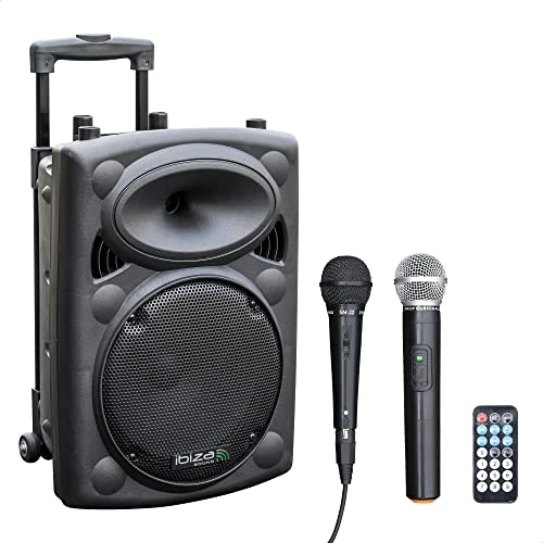 Ibiza - PORT10VHF-BT - Portable speaker 10"/500W MAX with 2 microphones (wired and VHF), remote control and protective cover - Bluetooth, USB, SD - 5 to 7h battery life