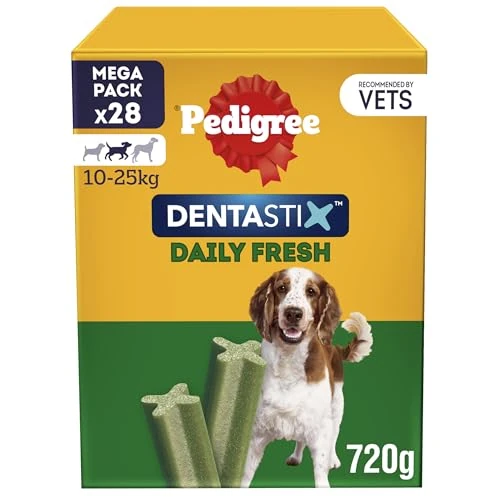 Limited-time offer: PEDIGREE DENTASTIX Fresh - Dental Dog Chews - Medium Dogs 10-25kg - 4 x 28 Sticks - Megapack of Dog Dental Sticks from 36.40 £ to 21.39 £ (save 41%)