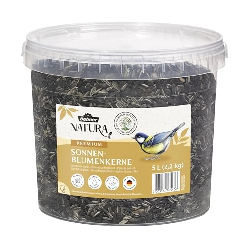 Offerta a tempo: Dehner Natura Premium mangime per Uccelli Selvatici, Semi di Girasole Non decorticati Mangime integrativo per Tutto L'Anno, Cibi Grassi per cinciallegre, fringuelli e passeri nel 5L (2.2kg) Secchiello - 0.00% da 12.48 € a 12.48 €
