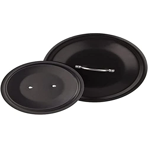 Pentole Agnelli Aluminiowa czarna 3 mm. B - kryształowa pokrywa ze stalowym mostkiem, średnica 24 cm.