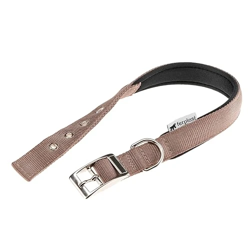 Ferplast Collar para Perro, tamaño Mediano-Grande, de Nailon Acolchado, con Hebilla metálica Ajustable, para Cuello de 41 a 49 cm, Color marrón.
