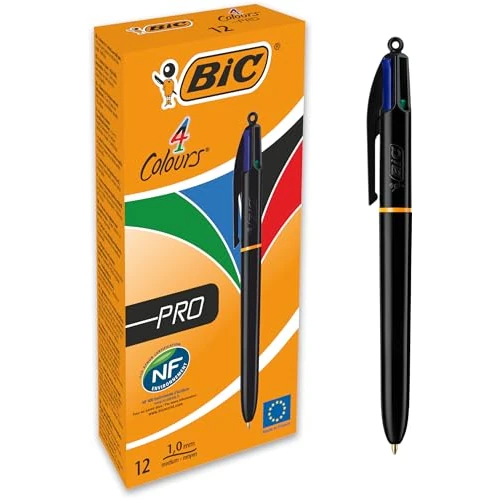 Offerta a tempo: BIC 4Colori Pro, Set Penne 4 Colori a Sfera a Scatto, Cancelleria Scuola e Ufficio, Punta Media (1.0 mm), 12 Unità - 25% da 22.96 € a 17.17 €