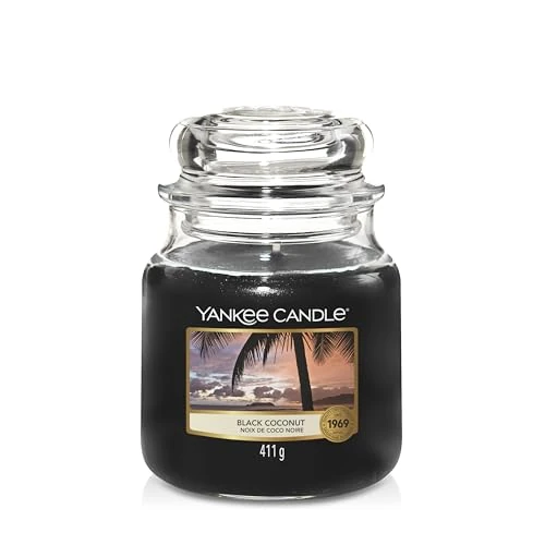Yankee Candle Świeca zapachowa w słoiku (średnia) | Black Coconut | czas palenia do 75 godzin