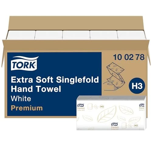 Offre limitee: Tork Essuie-mains pliés en V extra-doux Premium - 100278 - Papier d'essuyage pour Distributeur H3 - Pliage en V haute absorption gaufré 2 plis blanc - 15 x 200 feuilles de 60.99 EUR a 45.99 EUR (economie 25%)