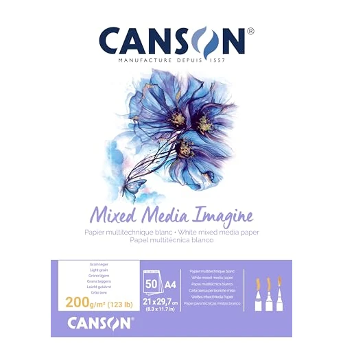Oferta limitada: Canson Imagine, Papel Mixed Media, Grando ligero, 200g, Encolados por el lado corto, A4-21x29,7cm, Blanco natural, 50 Hojas de 7.13 EUR a 7.13 EUR (ahorro 17%)