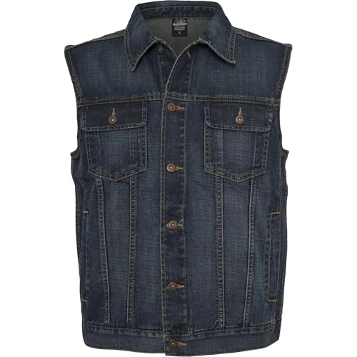 Offerta a tempo: URBAN CLASSICS - Gilet Smanicato in Jeans Uomo, Giacca Denim Retro Vintage, Giacchetta Streetwear Colore denimblue Taglia M - 40% da 49.90 € a 29.91 €