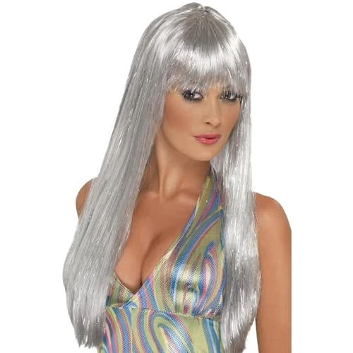 Oferta limitowana: Glitter Disco Wig, Silver, Long Straight with Fringe z 101.25 zł na 101.25 zł (oszczędź 0.00%)