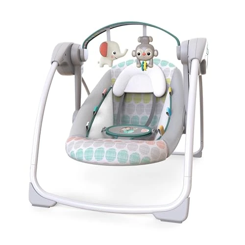 Offerta a tempo: Bright Starts Altalena Automatica Portatile a 6 Velocità per Bambini, Compatta e Pieghevole, Musica, Barra Giocattoli, 0-9 Mesi 3-9 kg (Whimsical Wild) - 25% da 79.99 € a 59.99 €