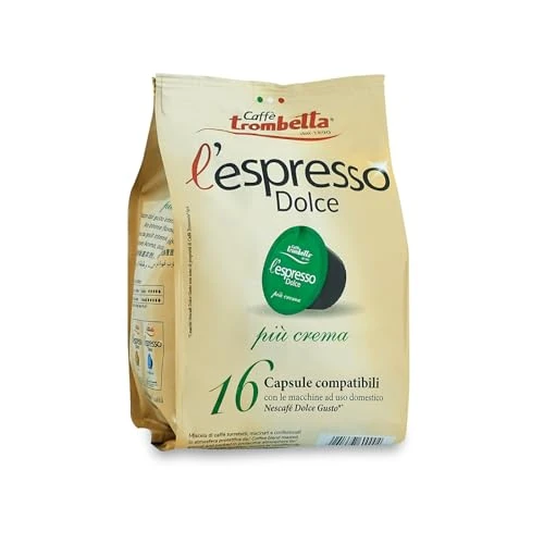 Offerta a tempo: Caffè Trombetta - l'Espresso Dolce Più Crema, Capsule Compatibili con Sistema Nescafè Dolce Gusto - 1 Confezione da 16 Capsule - 0.00% da 3.99 € a 3.99 €
