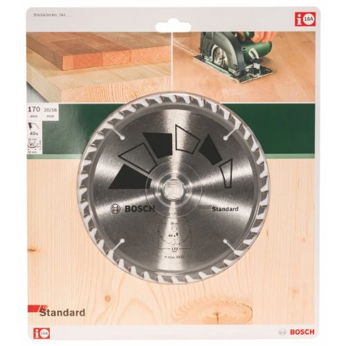 Bosch 1x Lama per Sega Circolare Standard (per Legno, Ø 170 x 2.2/1.5 x 20/16 mm, 40 Denti, ATB, con 1x Anello di Riduzione 16 mm, Accessori Seghe Circolari)