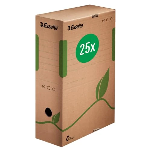 Offre limitée : Esselte, Lot de 25 Boîte d'Archives Eco A4, 100 mm, Empilable, Brun | Lot de 25 boîtes d'archives Eco A4, dos 100mm, carton solide, empilables, montage facile, coloris brun naturel. de 35.10 € à 35.10 € (0.00% de remise)