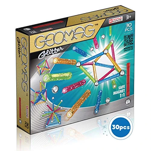 Offre limitée : Geomag - Classic Glitter 30 Pièces - Jeu Construction Magnétique Pailleté pour Enfants dès 3-4 Ans- Fabrication Suisse - 13 Tiges Colorées à Paillettes, 16 Billes, 1 Base Construction -Jeux Aimanté de 20.00 € à 15.27 € (24% de remise)