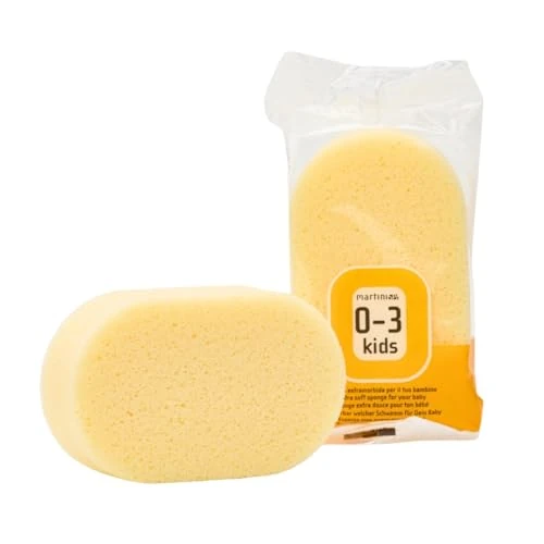 Martini SPA - Enfants - Éponge pour bébé en polyuréthane extra doux, beige, 14 x 8,5 x 3,5 cm, 29 g, 1 unité - Fabriqué en Italie