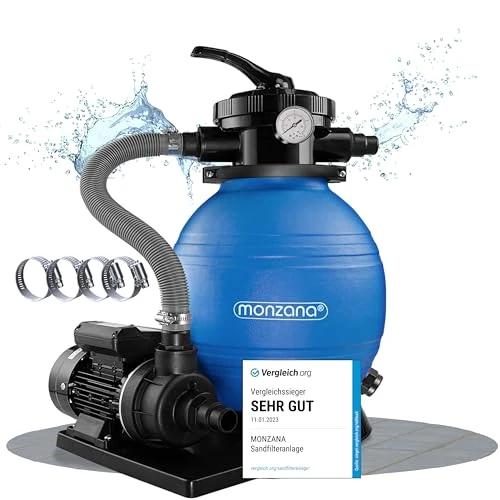 Offre limitée : MONZANA® Pompe filtre à sable 10,2 m³ auto-amorçante pour piscines jusqu'à 35 m³ certifié TÜV vanne 7 voies raccord 2en1 Ø32-38mm système de filtration à sable de 155.99 € à 155.99 € (0.00% de remise)