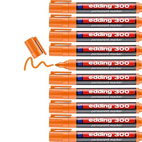 edding 300 permanent marker - oranje - 10 stiften - ronde punt 1,5-3 mm - watervast, sneldrogend - wrijfvast - voor karton, kunststof, hout, metaal, glas