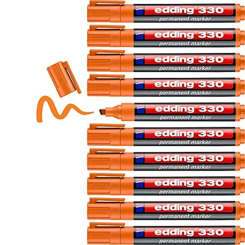 Offre limitée : edding 330 Marqueur permanent - orange - 10 stylos - pointe biseautée 1-5 mm - sèche vite, résiste à l'eau et aux frottements - pour carton, plastique, bois, métal, verre de 13.65 EUR à 13.65 EUR (remise 0%)