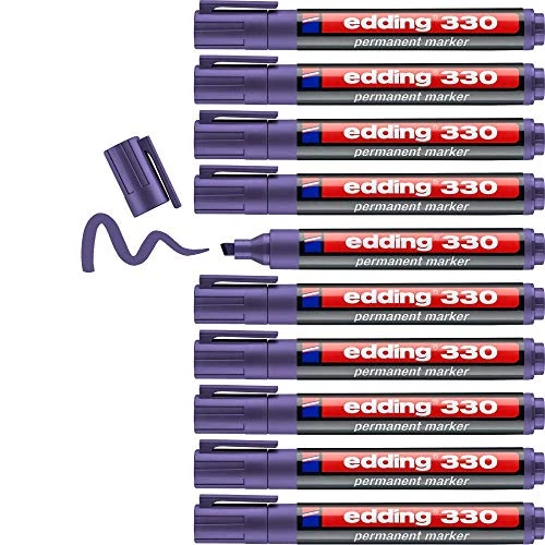 Offerta a tempo: edding Pennarello permanente 330 - viola - 10 penne - punta a scalpello 1-5 mm - penne impermeabili ad asciugatura rapida - per cartone, plastica, vetro, legno, metallo e tessuto - 49% da 19.90 € a 10.08 €