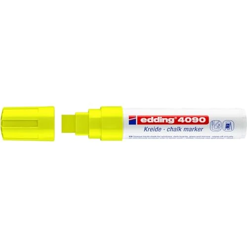 edding 4090 krijtmarker - neon-geel - 5 krijtstiften - beitelvormige punt 4-15 mm - krijtstift voor borden, uitwisbaar - voor het schrijven op ruiten, glas, spiegels - bordstift met dekkende kleuren