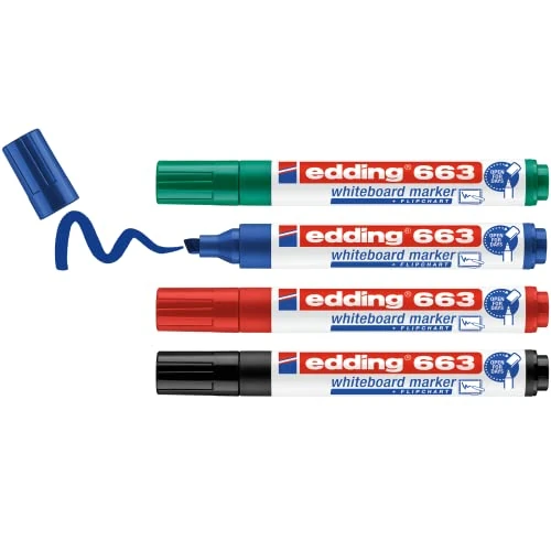 Limited offer: edding 663 whiteboard marker set - multi-coloured - 4 whiteboard pen - chisel tip 1-5 mm - whiteboard pen dry wipe - for whiteboards, flipcharts, magnetic, memo boards - sketchnotes - refillable from 5.34 EUR to 5.34 EUR (save 0%)