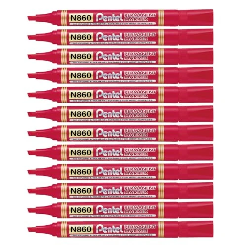 Offerta a tempo: Pentel N860 Marcatore Permanente punta scalpello, 12 Pezzi, Rosso - 20% da 14.99 € a 11.93 €