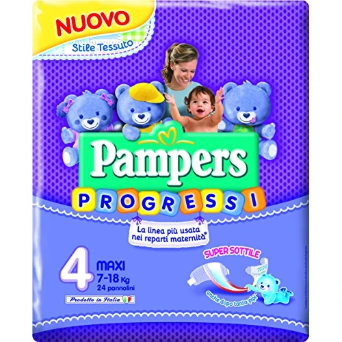 Pampers Progressi Pannolini Maxi, Taglia 4 (7-18 kg), 1 Pacco da 24 Pezzi