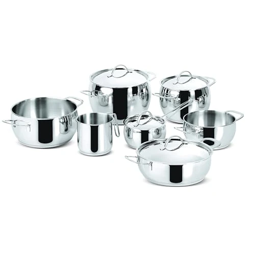 Lagostina Euforia Batterie de Cuisine pour Induction, Gaz et Four en Acier Inoxydable 18/10, 11 Pièces, Fond Lagoseal Plus, Batterie de Cuisine avec 5 Marmites, Casserole, Pot à Lait, 4 Couvercles