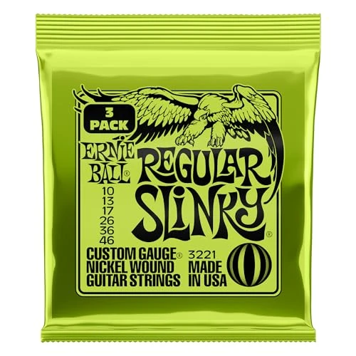 Ernie Ball, Regular Slinky Nickel Wound, Corde per chitarra elettrica, confezione da 3, diametro 10-46