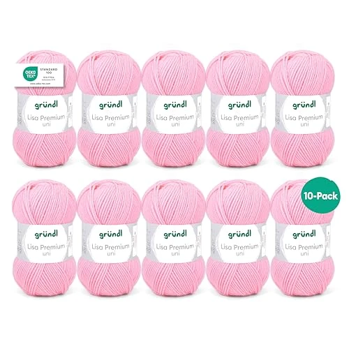 Begrenztes Angebot: Gründl Wolle Lisa Premium uni - Garn zum Stricken - Strickgarn - Häkelgarn - Weich und hautfreundlich - 100% Polyacryl 10 Knäuel 50 g / 133 m - Nadelstärke 3,5-4,5 - Babyrosa von 15.90 EUR auf 15.90 EUR (Rabatt 0%)