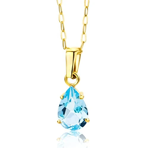 Limited-time offer: MIORE Gold Necklaces for Women in Real 9ct 375 Yellow Gold with 1.47 ct Natural Blue Topaz Pear Shape Gem Pendant on 45 cm Anchor Chain- Handmade- Delivered in Jewellery Box from 295.00 GBP to 295.00 GBP (save 0%)