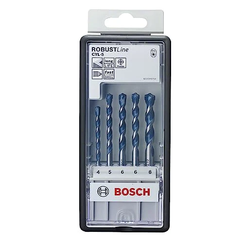 Bosch Professional Set Robust Line con 5 brocas CYL-5 para hormigón y granito (Ø 4-8 mm, accesorios de martillo perforador), Multicolor, Size