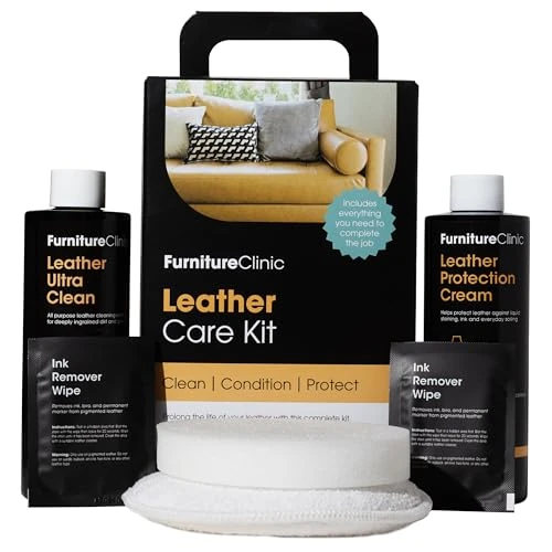 Offerta a tempo: Furniture Clinic Kit per la cura dei mobili in pelle - Kit di pulizia premium per divani e mobili in pelle - 250ml Detergente per la & Balsamo per la -Per tutti i tipi di - 0.00% da 29.99 € a 29.99 €