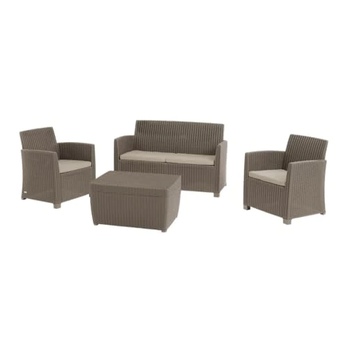 Zeitlich begrenztes Angebot: Allibert 212405 Lounge Set Corona mit Kissenbox-Tisch (2 Sessel, 1 Sofa, 1 Tisch), Rattanoptik, Kunststoff, cappuccino von 350.01 € auf 350.01 € (0.00% Rabatt)