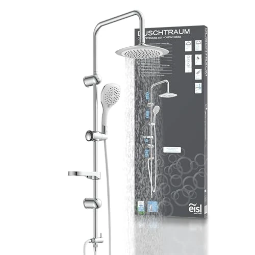Limited-time offer: EISL room DXLD60087CS Column with Large Rain 200 x 200 mm and Hand Shower Ideal for Retrofitting Use of Existing Drill Holes Complete Mounting Set Chrome/White from $166.27 to $166.27 (save 0.00%)