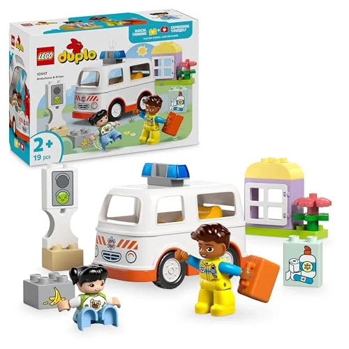 Offerta a tempo: LEGO DUPLO Ambulanza e Autista - Gioco Didattico per Bambini e Bambine da 2 Anni in su - Include una Macchina Giocattolo, una Piccola Casa, 2 Figure e Mattoncini di Primo Soccorso - 10447 - 20% da 19.99 € a 15.99 €