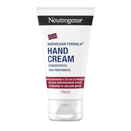 Offerta a tempo: Neutrogena Formula Norvegese Crema Mani Concentrata Non Profumata, Crema mani riparatrice con Glicerina e Vitamina E, Crema mani secche e screpolate per sollievo e idratazione 24h, 75 ml - 35% da 7.99 € a 5.16 €