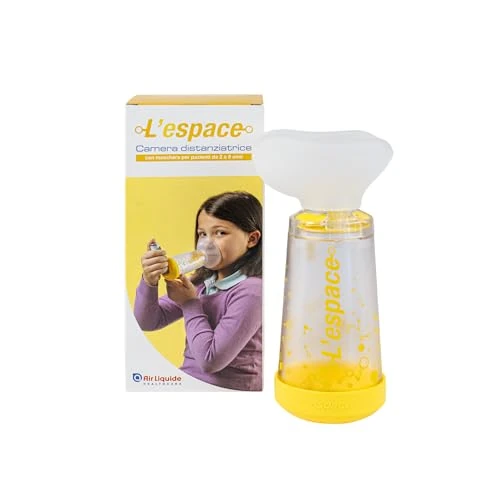 Air Liquide Healthcare L'Espace - Cámara espaciadora con máscara pediátrica, para niños de 2 a 6 años, espaciador para inhaladores, apto para el tratamiento del asma, compatibilidad universal