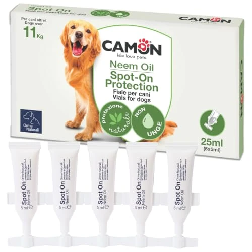 Camon | Spot-On Protection para Perros (> 11 kg), 5 ampollas de 5 ml con Aceite de nim, protección Natural para Perros
