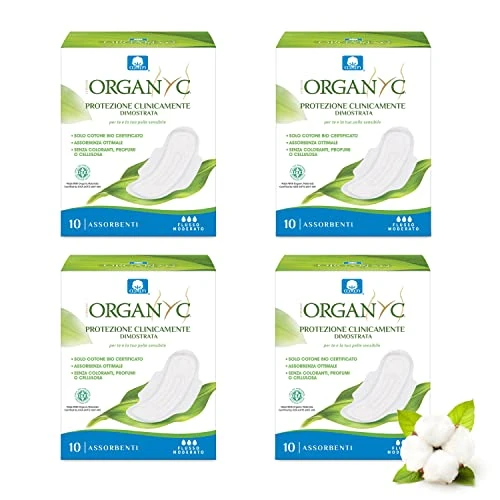 Tijdelijke aanbieding: Organyc Hygiënische maandverbanden voor dagelijks gebruik met gevouwen vleugels van 100% biologisch katoen, 4 verpakkingen van elk 10 stuks (in totaal 40 stuks) van 12.81 € naar 12.81 € (0.00% korting)