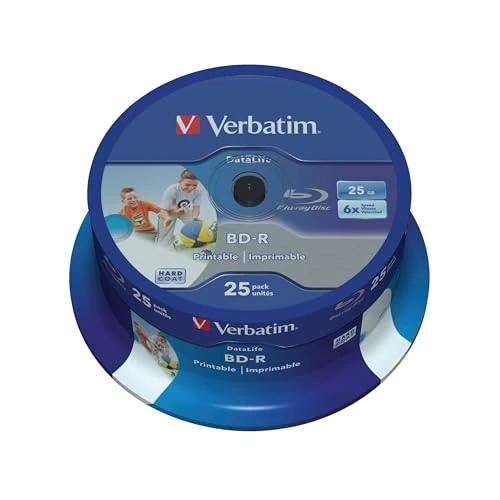 Offerta a tempo: Verbatim BD-R Blu Ray SL DataLife Type 25GB 6x Printable Stampabili campana da 25 pezzi - 36% da 28.59 € a 18.36 €