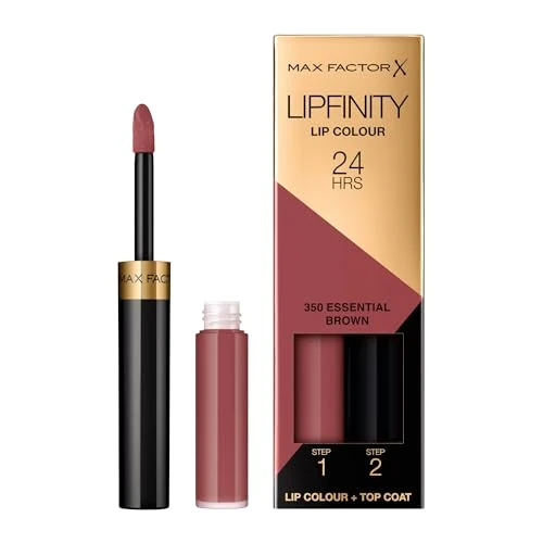 Offerta a tempo: Max Factor Lipfinity Lip Colour Rossetto a Lunga Durata 2 in 1 con Finish Lucido, Rossetto Liquido e Balsamo Idratante per Labbra Morbide e Lucenti - 350 Essential Brown, 2,3 ml + 1,9 g - 18% da 16.54 € a 13.60 €