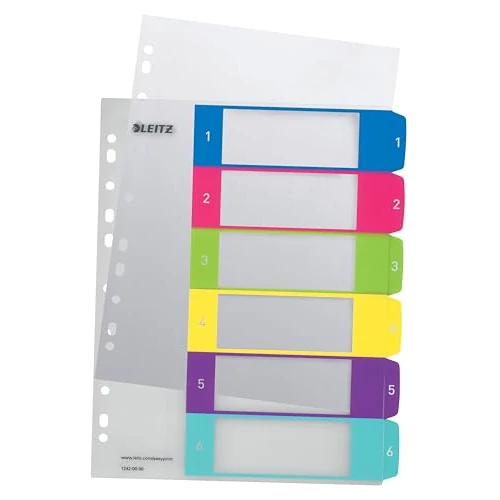 Tijdelijke aanbieding: Leitz WOW Printbare Index, Extra Breed, Heavy-duty Kunststof, 1-6 Genummerde Tabbladen, A4, Geassorteerde Kleuren van 5.15 € naar 5.15 € (0.00% korting)
