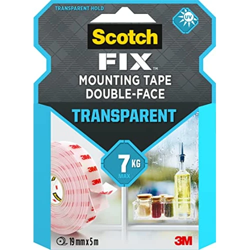 Zeitlich begrenztes Angebot: Scotch-Fix Doppelseitiges Klebeband, Transparentes Montageband - 1 Rolle (19 mm x 5 m), Unsichtbar & UV-beständig - Für Glas, Fliesen, Acryl & Metall - Für den Innenbereich - Hält bis zu 7 kg von 12.49 € auf 8.99 € (28% Rabatt