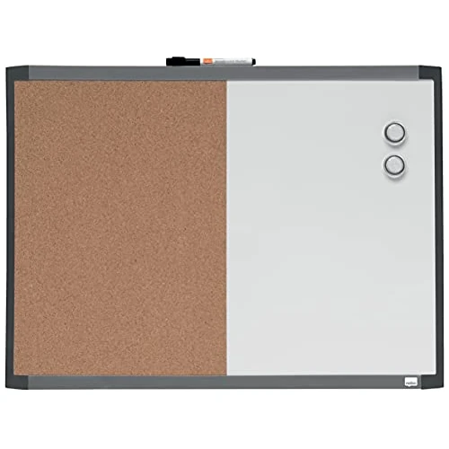 Nobo Magnetisches Whiteboard & Kork-Pinnwand Kombinations-Tafel, Trocken Abwischbar, Wandmontage, Integrierte Stifthalterung, Zuhause/Büro, 585 x 430 mm, Zweifarbig Sortiert, 1903784