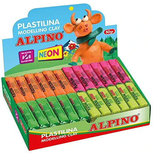 Alpin DP000915 Lot de 24 blocs de pâte à modeler de 50 grammes, sur leur présentoir, couleurs assorties
